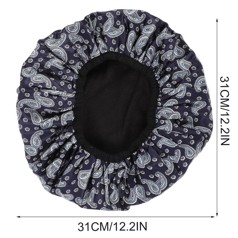 Waterproof Bath Cap For Women Large Blue Paisley Hair Drying Hat Travel Shower Bonnet - Image 2